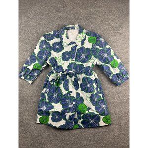 Garnet Hill Parka Coat Women's 18 Tropical Floral Belted Pockets Rain Jacket